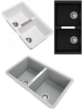 Zill 824 x 481 x 241mm Carysil Concrete Double Bowls Granite Undermount Kitchen Sink in Grey,whiteand black