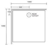 Aussie Polymarble Shower Base 1000x1000 Rear Outlet RHR White