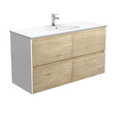 MARY Amato 1200 Scandi Oak Vanity, Matte White Panels, Wall-Hung/Kickboard