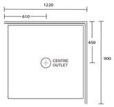 Aussie Polymarble Shower Base 1220X900 Centre Outlet LHR White
