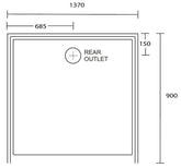 Aussie Polymarble Shower Base 1370x900 Rear Outlet White