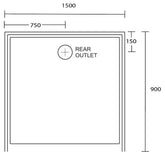 Aussie Polymarble Shower Base 1500x900 Rear Outlet White