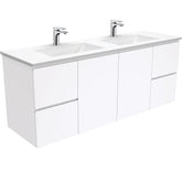 GREEK Fingerpull Gloss White 1500 Double Bowl Wall-Hung/Kickboard Vanity