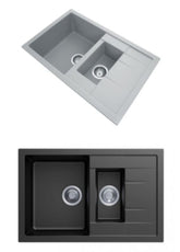 Zill 780 x 500 x 205mm Carysil Concrete Grey 1 and 1/4 Bowl Drainer Granite Kitchen Sink Top/Flush/Under Mount