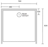 Aussie Polymarble Shower Base 760x820 Rear Outlet White