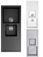 1160 x 500 x 205mm Carysil Concrete Grey 1 and A Half Bowl With Drainer Board Granite Kitchen Sink Top/Flush/Under Mount