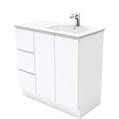 MILAN Fingerpull 900 Offset Vanity on Kickboard, Right Basin And Left Basin In Matte White, Matte Black And Gloss White MILAN Fingerpull 900 Offset Vanity on Kickboard, Right Basin And Left Basin In Matte White, Matte Black And Gloss White