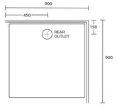 Aussie Polymarble Shower Base 900x900 Rear Outlet LHR White