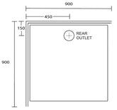 Aussie Polymarble Shower Base 900x900 Rear Outlet RHR White