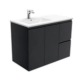 MILAN Fingerpull 900 Offset Wall-Hung Vanity, Left Basin And Right Basin In Matte White, Matte Black or Gloss White