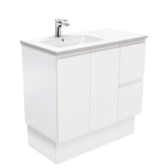 MILAN Fingerpull 900 Offset Vanity on Kickboard, Right Basin And Left Basin In Matte White, Matte Black And Gloss White MILAN Fingerpull 900 Offset Vanity on Kickboard, Right Basin And Left Basin In Matte White, Matte Black And Gloss White