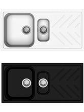 Dio 1000x500mm Quartz Stone 1 and 1/4 Kitchen Sink Double Bowls Drainboard Topmount in White and black Granite