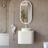 BONDI 600MM SATIN WHITE FLUTED WALL HUNG CURVE VANITY