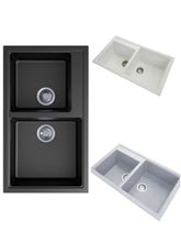 Zill 860 x 500 x 205mm Carysil Concrete Grey Double Bowl Granite Kitchen Sink Top/Flush/Under Mount