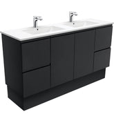 MILAN Fingerpull 1500 Double Bowl Vanity on Kickboard In Gloss White, Matte White And Matte Black