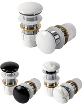 Glossy Pop-Up Waste in White Ceramic ,black and Marble-Like Ceramic