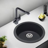 Zill Black Granite Quartz Stone Kitchen/Laundry Sink Round Single Bowl Top/Under Mount 460mm