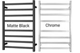 PERLA Square Heated Towel Ledder With 8 Bars In Chrome, And Matte Black Available W620xH708xD912mm