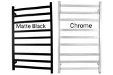 PERLA Square Heated Towel Ledder With 9 Bars In Chrome, And Matte Black Available W600xH1000xD120