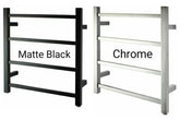 PERLA Square Heated Towel Ledder With 4 Bars In Chrome, And Matte Black In W500xH520xD120