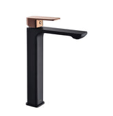SETU HIGH RISE BASIN MIXER IN MATTE BLACK AND ROSE GOLD