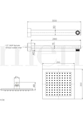 Meir SQUARE Wall Shower 200mm Rose, 300mm Arm