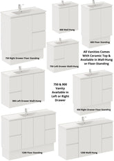 CISKA Slim 365mm Deep Wall-Hung or Floor-Standing Vanity in 600, 750, 900 And 1200mm