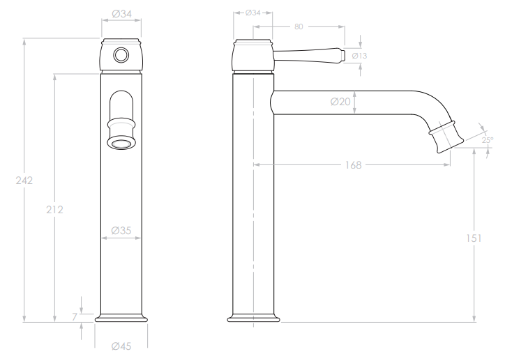 KOKO Extended Basin Mixer Brushed Brass, Brushed Nickel, Brushed Copper, Matte Black, Chrome