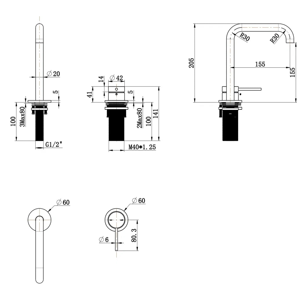 Mica Soft-Square Hob Basin Mixer Set