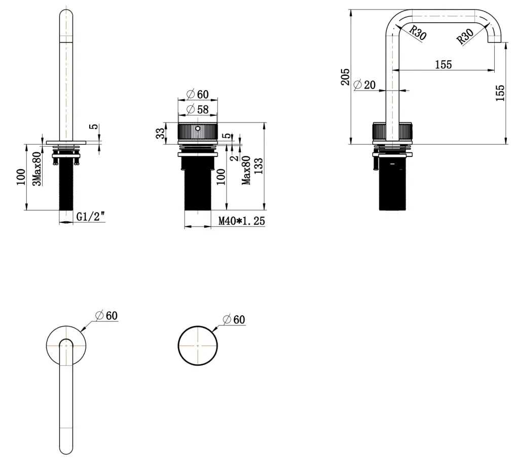 Mica Fluted Soft-Square Hob Basin Mixer Set
