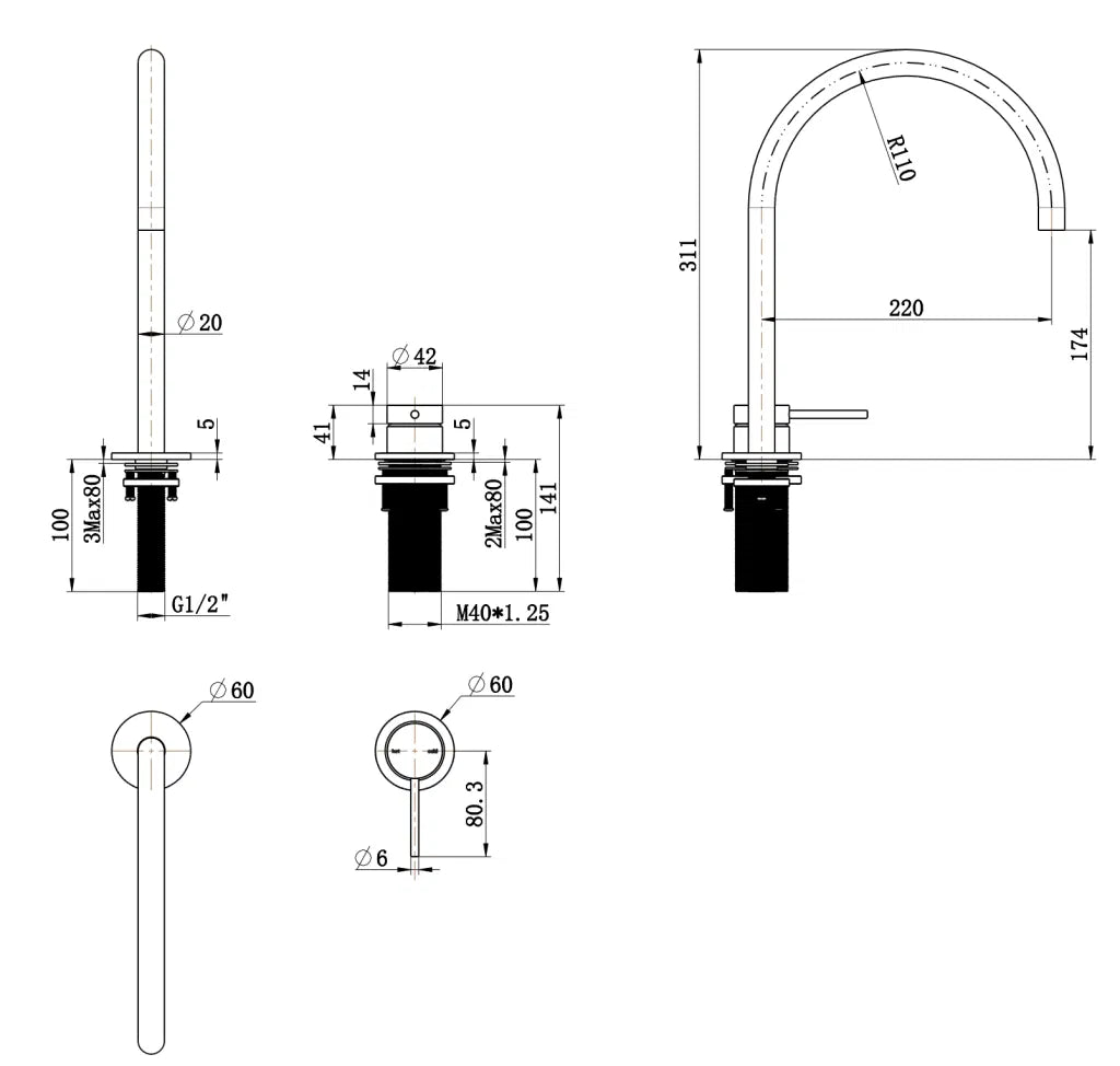 Mica Gooseneck Hob SinkBasin Mixer Set