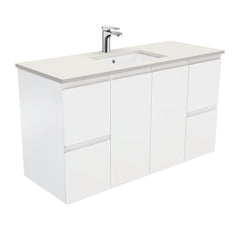 HEBREW Roman Sand 1200 + Matte White/Black Fingerpull Wall-Hung