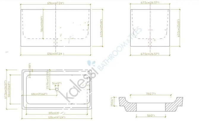 1200Mm Free Standing Square Bathtub