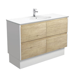 MARY Amato 1200 Scandi Oak Vanity, Matte White Panels, Wall-Hung/Kickboard