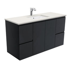 HEBREW Roman Sand 1200 + Matte White/Black Fingerpull Wall-Hung