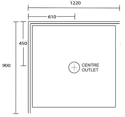 Aussie Polymarble Shower Base 1220X900 Centre Outlet RHR White