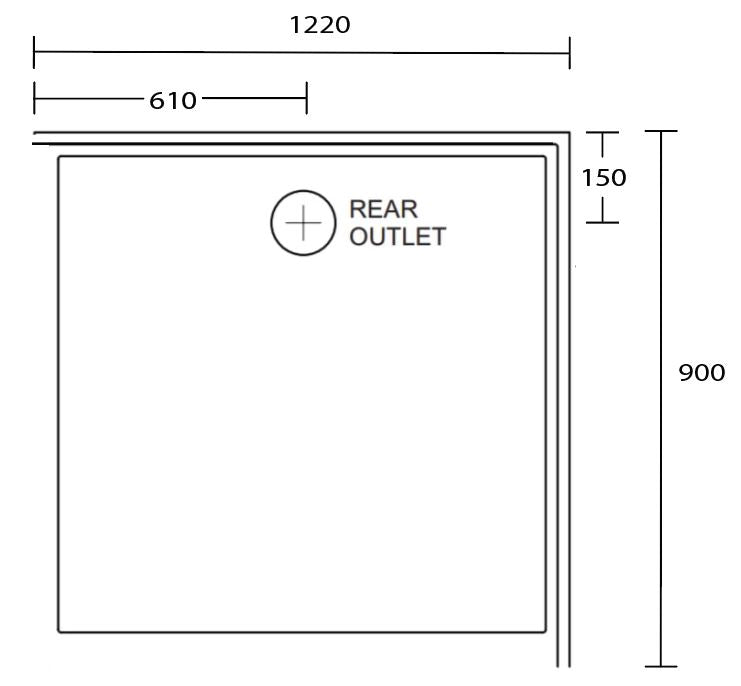 Aussie Polymarble Shower Base 1220X900 Rear Outlet LHR White