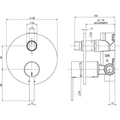 Phoenix LEXI MKII Wall Shower / Bath Diverter Mixer In Chrome - Matte Black - Brushed Nickel