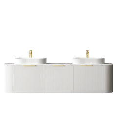 BONDI 1800MM SATIN WHITE FLUTED WALL HUNG CURVE VANITY