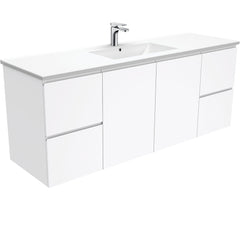 MILAN Fingerpull 1500 Single Bowl Wall-Hung Vanity In Gloss White, Matte White And Matte Black