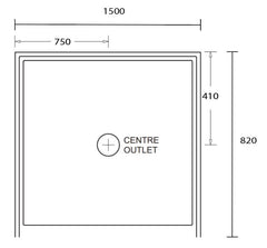 Aussie Polymarble Shower Base 1500x820 Centre Outlet White
