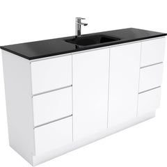 CUBA Black 1500, Single Bowl + Gloss White Fingerpull Wall-Hung/Kickboard