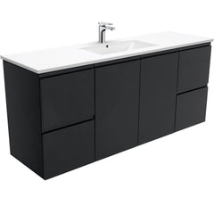 MILAN Fingerpull 1500 Single Bowl Wall-Hung Vanity In Gloss White, Matte White And Matte Black