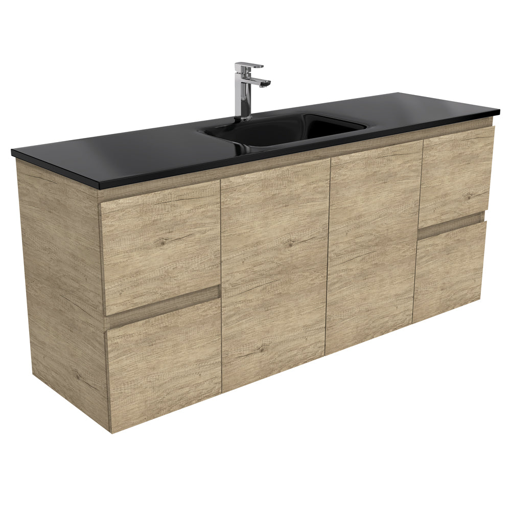 CUBA Black 1500, Single Bowl + Edge Scandi Oak Wall-Hung/Kickboard