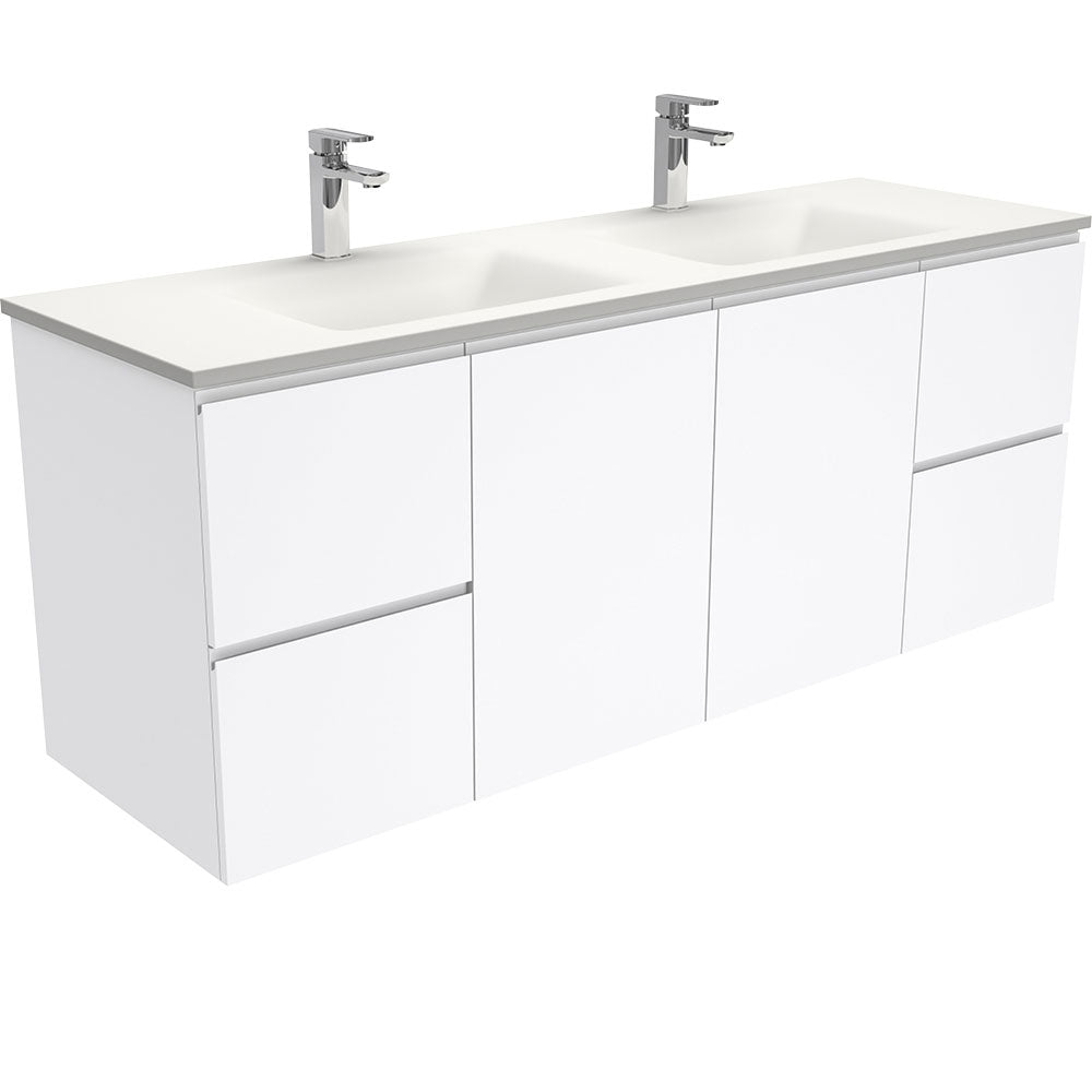 CUBA Phoenix Stone 1500, Double Bowl + Gloss White Fingerpull Wall-Hung/Kickboard