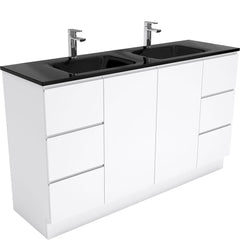 CUBA Black 1500, Double Bowl + Gloss White Fingerpull Wall-Hung/Kickboard