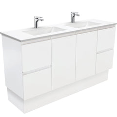 GREEK Fingerpull Matte White 1500 Double Bowl Wall-Hung/Kickboard Vanity