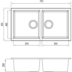 FLORENCE Black Double Bowl Undermount Sink In 344x400X200mm / 27L