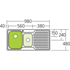 DIAZ 1 & 1/2 Bowl And With Drainer In LHB Or RHB Available In1060x570x250mm