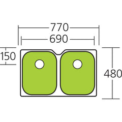 DIAZ Double Bowl Undermount Sink Available In 837x547x237mm